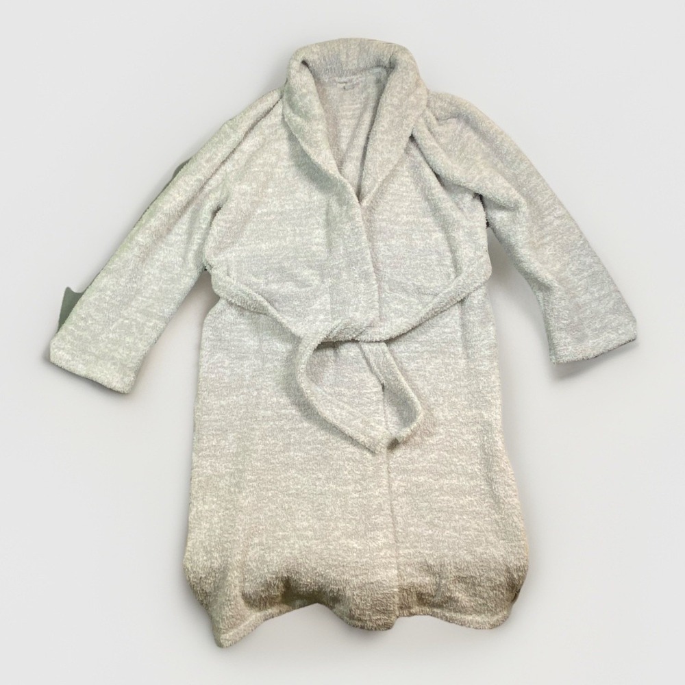 Barefoot Dreams Robe  Sz 3 Heathered Stone White Cozy Belted Plush Luxury Soft